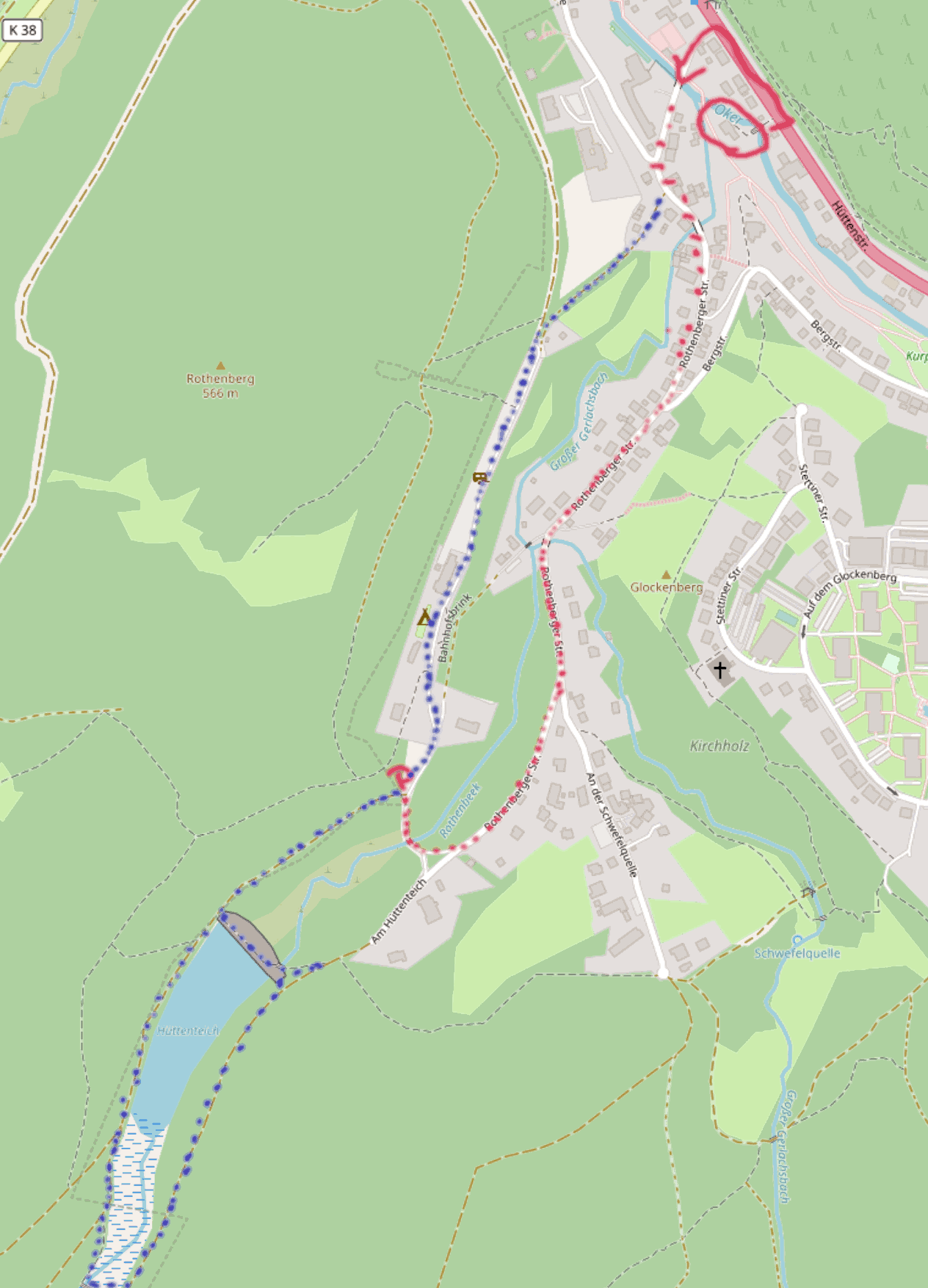 Karte: Wanderung um den Hüttenteich, Altenau