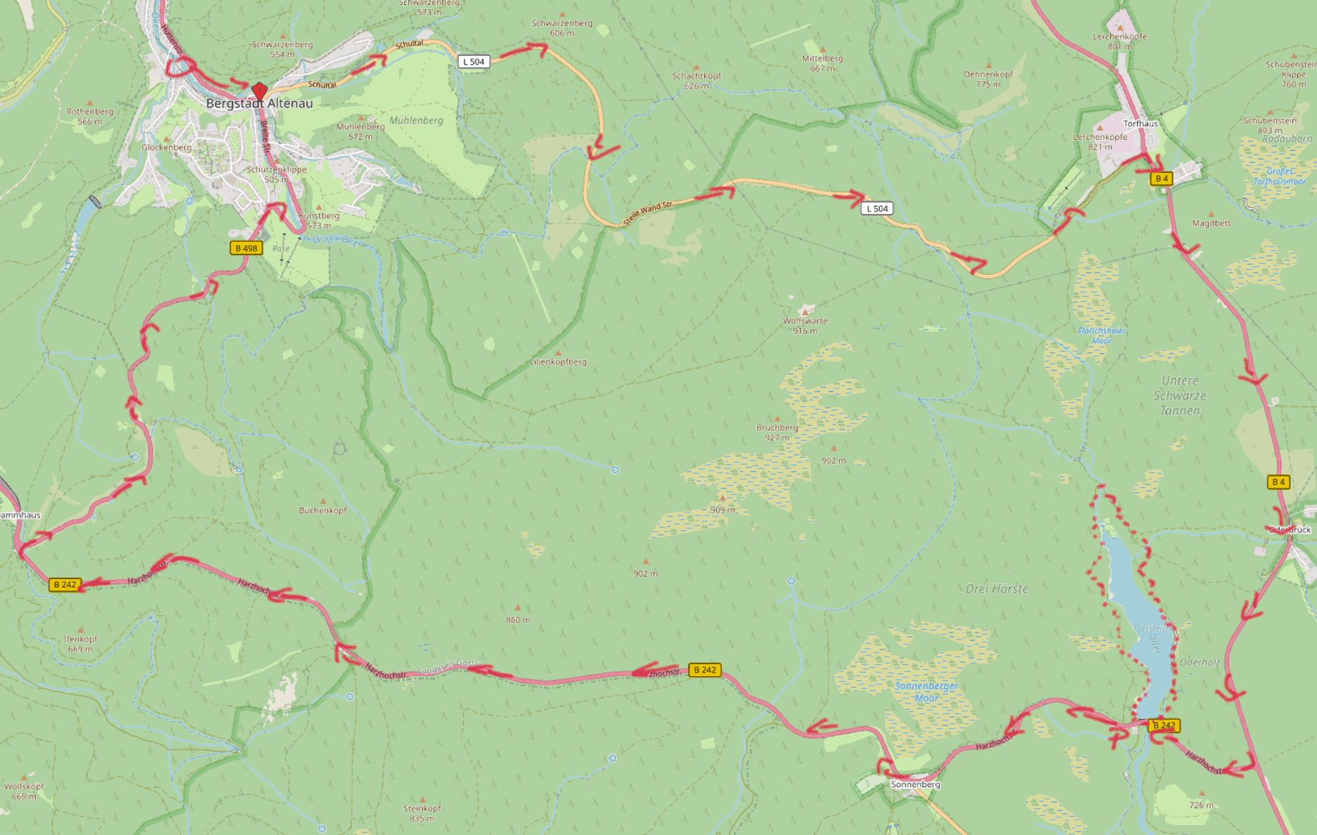 Karte: Wanderung um den Oderteich, Harz